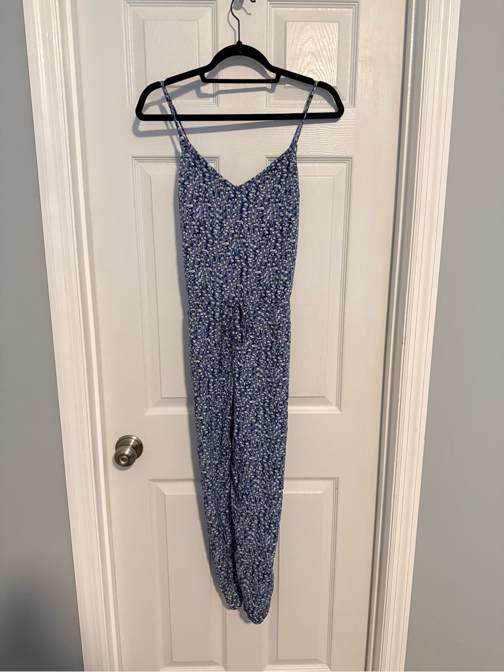 Vera Wang Blue Floral Spaghetti-Strap Jumpsuit